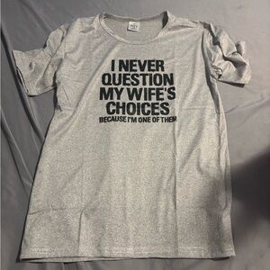 Gray Graphic Tee with Bold Black Text